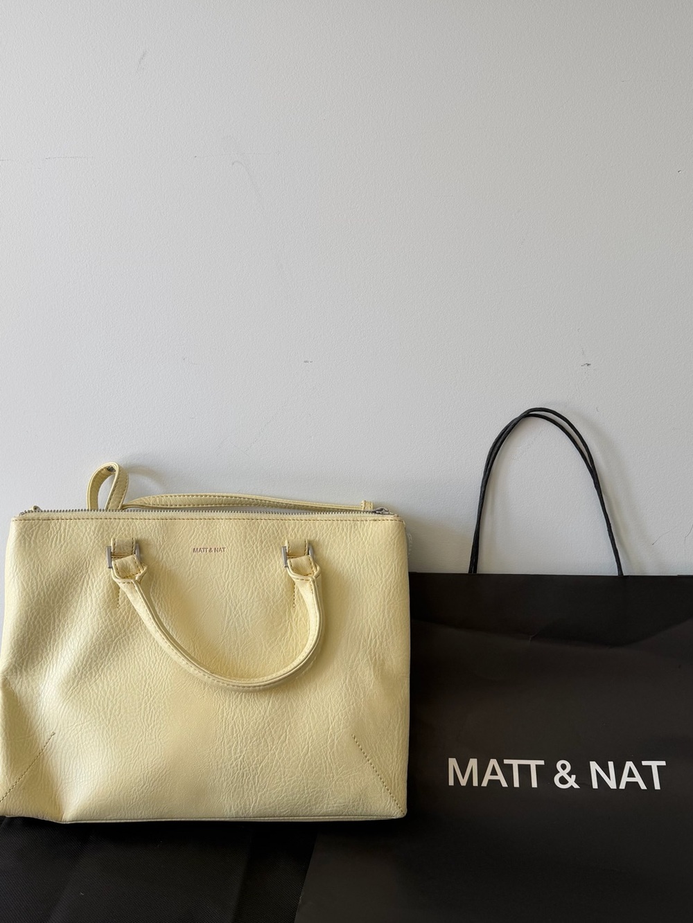 Matt & Nat Light Yellow Vegan Tote with Top Zip